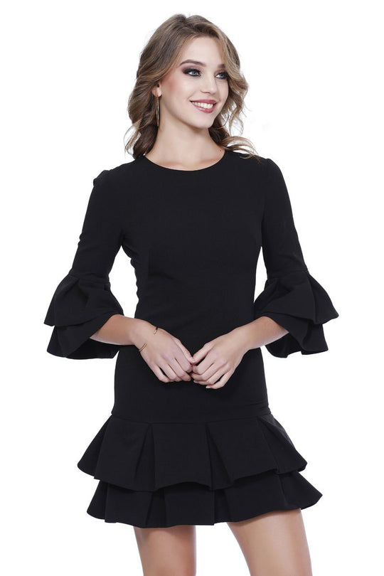 Shail K - 31700 Spandex Pleated Ruffled Cocktail Dress in Black and Gold