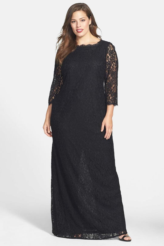 Adrianna Papell - Quarter Sleeve Full Lace Dress 91897521 in Black