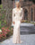 Primavera Couture - 3173 Scroll Motif Beaded Long Sleeve Sheath Gown In Pink and Silver