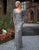 Primavera Couture - 3173 Scroll Motif Beaded Long Sleeve Sheath Gown In Silver and Gray