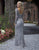 Primavera Couture - 3173 Scroll Motif Beaded Long Sleeve Sheath Gown In Silver and Gray