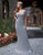 Primavera Couture - 3174 Fringed V-Neck Sheath Evening Gown In Gray