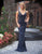 Primavera Couture - 3178 Plunging V-Neck Sequined Evening Gown In Blue