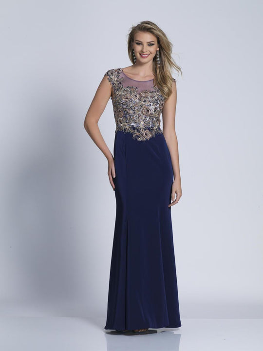 Dave & Johnny - 3180 Embellished Illusion Scoop Sheath Dress in Blue