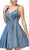 Dancing Queen - 3183 Ruched V-Neck A-Line Short Dress In Blue