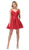 Dancing Queen - 3183 Ruched V-Neck A-Line Short Dress In Red