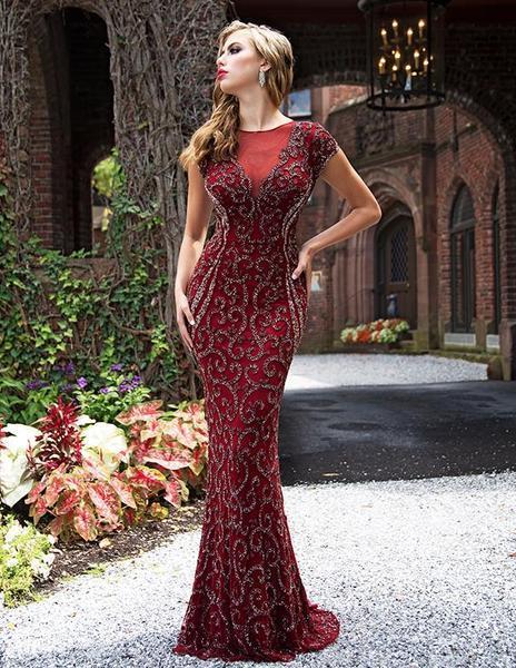 Primavera Couture - Bead Embellished Fitted Evening Gown 3190 In Red