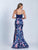 Dave & Johnny - 3195 Floral Print Two Piece Trumpet Dress in Blue and Print