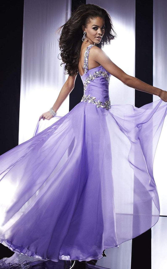 Panoply - 44202 Asymmetric Neckline Beaded Chiffon Gown In Purple