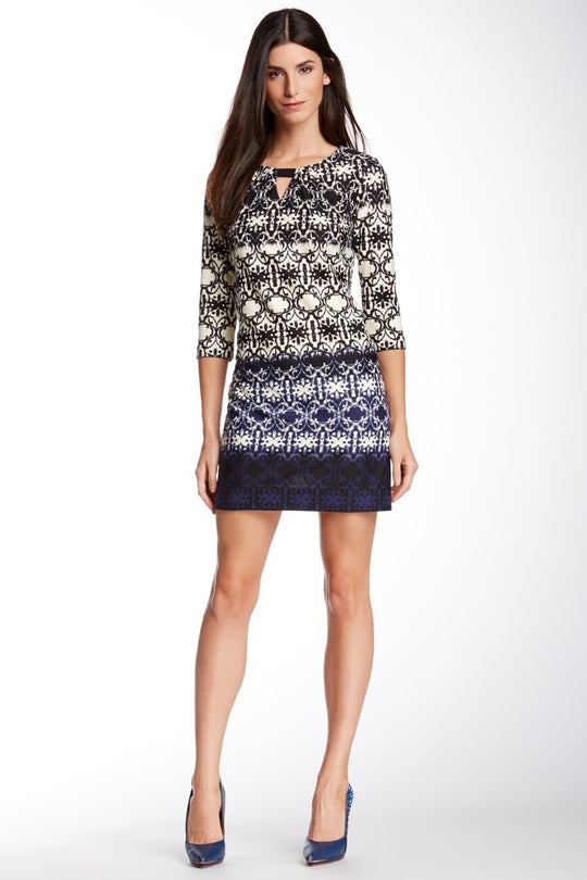 Taylor - Print Bateau Neck Dress 5211L in Blue and Black