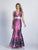 Dave & Johnny - 3199 Multi-Colored Print Deep V-neck Trumpet Dress in Multi-Color and Print