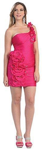 Rosette Accented Asymmetrical Sheath Cocktail Dress