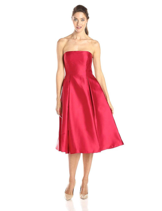 Adrianna Papell - Strapless Empire Waist Tea Length Dress 41912150 in Red