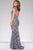 Jovani - 32020 Lace Fitted Dress with Open Back in Gray