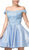 Dancing Queen - 3203 Appliqued Bodice Off Shoulder A-Line Dress In Blue