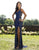 Primavera Couture - 3210 Sequined V-Neck Gown with Slit In Blue