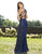 Primavera Couture - 3210 Sequined V-Neck Gown with Slit In Blue