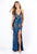 Primavera Couture - 3211 Strappy Plunging V-neck Gown with Slit In Blue and Multi-Color