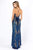 Primavera Couture - 3211 Strappy Plunging V-neck Gown with Slit In Blue and Multi-Color