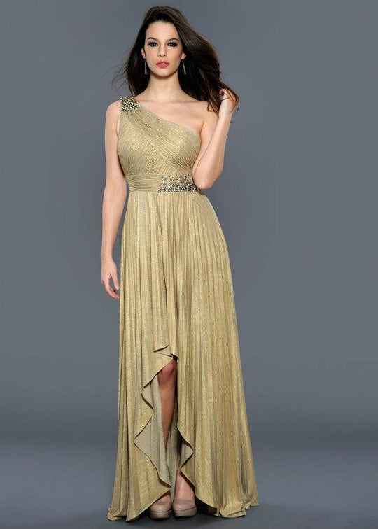 Lara Dresses - Shirred Asymmetrical High-Low Gown 32121 in Gold