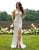 Primavera Couture - 3214 Beaded Ornate Plunging V Neck Evening Gown In White and Silver