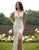 Primavera Couture - 3214 Beaded Ornate Plunging V Neck Evening Gown In White and Silver