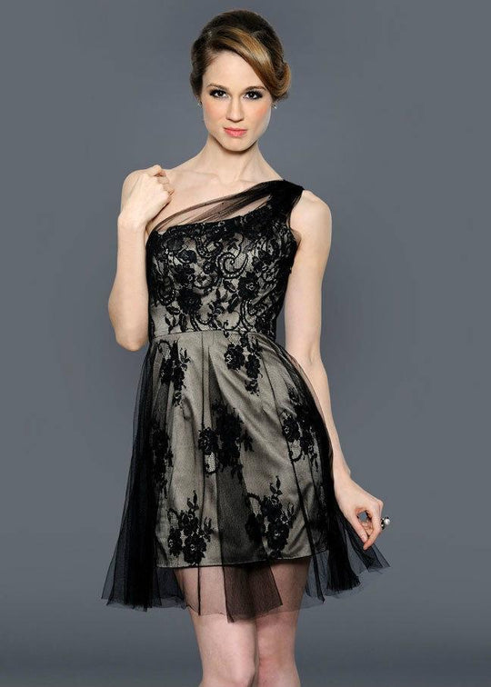 Lara Dresses - Dainty Lace Asymmetrical A-Line Dress 32140 in Black and Neutral