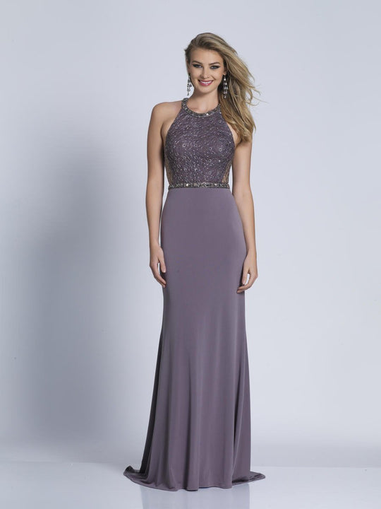 Dave & Johnny - 3214 Embellished Halter Sheath Dress in Purple