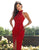 Primavera Couture - 3218 Embellished High Halter Sheath Dress In Red