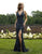Primavera Couture - 3220 Beaded Trailing Foliage High Slit Gown In Black and Green