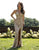 Primavera Couture - 3220 Beaded Trailing Foliage High Slit Gown In Pink and Gold