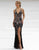 Primavera Couture - 3221 Floral Embellished Backless Sheath Gown In Black and Floral