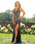 Primavera Couture - 3221 Floral Embellished Backless Sheath Gown In Black and Floral