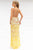 Primavera Couture - 3221 Floral Embellished Backless Sheath Gown In Yellow and Floral