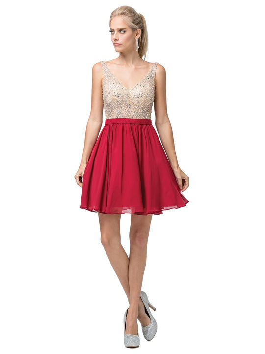 Dancing Queen - 3221 Embellished V-neck A-line Cocktail Dress In Red