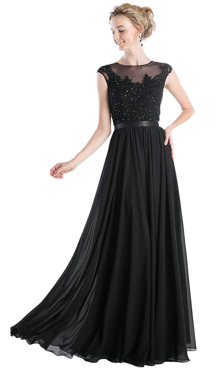 Floral Applique with Illusion Bateau A-line-Dress