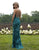 Primavera Couture - 3223 Strappy Plunging V Neck Gown with Slit In Blue and Green