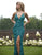 Primavera Couture - 3223 Strappy Plunging V Neck Gown with Slit In Blue and Green