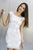 Shail K - Boat Neck Beaded Sequin Short Silk Party Dress 3234  In White and Silver