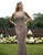 Primavera Couture - 3234 Embellished Plunging V-neck Fitted Dress In Neutral and Gold