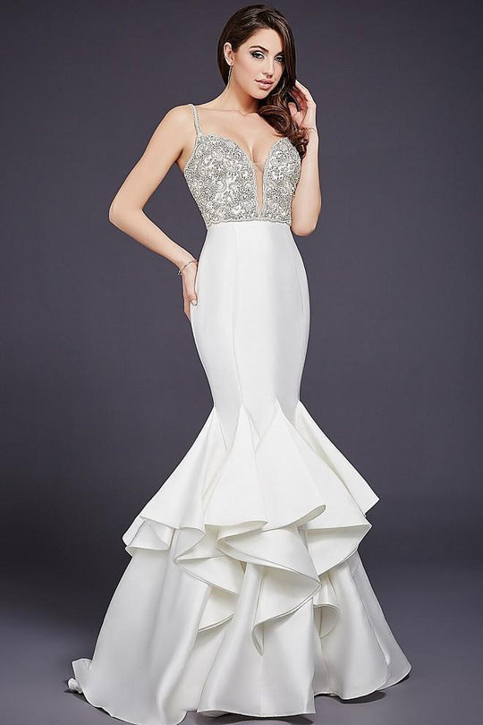 Crystal Embellished Plunging Sweetheart Mermaid Gown 32355