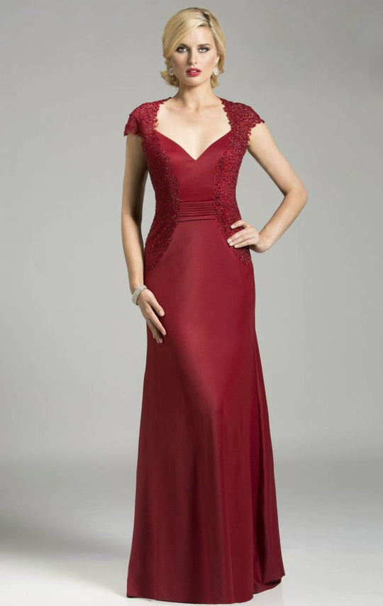Lara Dresses - Cap Sleeves Beaded Lace Sweetheart Gown 32419 in Red
