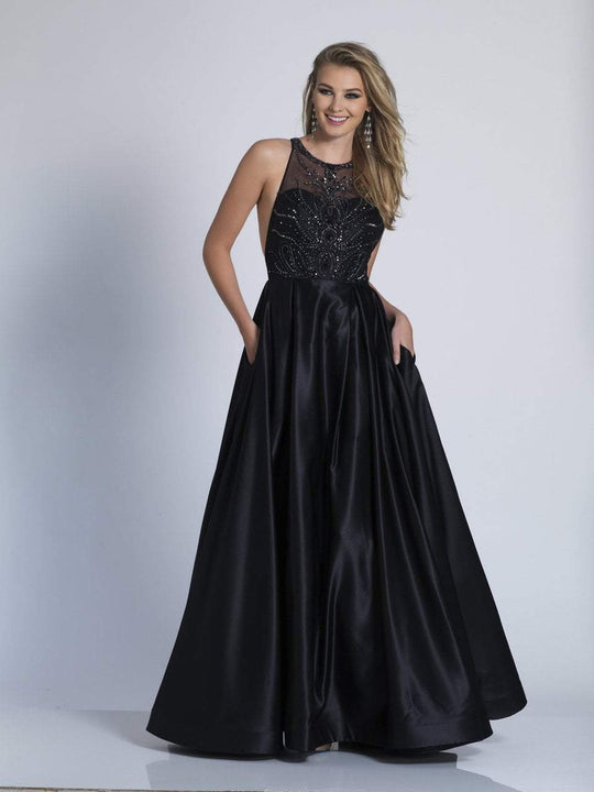 Dave & Johnny - 3244 Ornate Illusion Jewel Cut-In Gown in Black