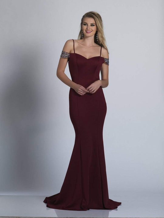 Dave & Johnny - 3245 Deep Cutout Off-Shoulder Mermaid Gown in Red
