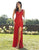 Primavera Couture - 3248 Embellished V-neck Fitted Dress With Slit In Red