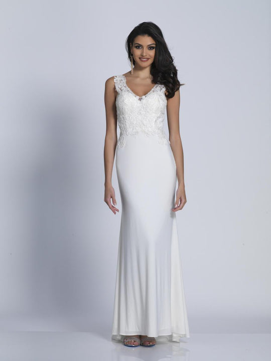 Dave & Johnny - 3253 Lace V-neck Sheath Dress in White
