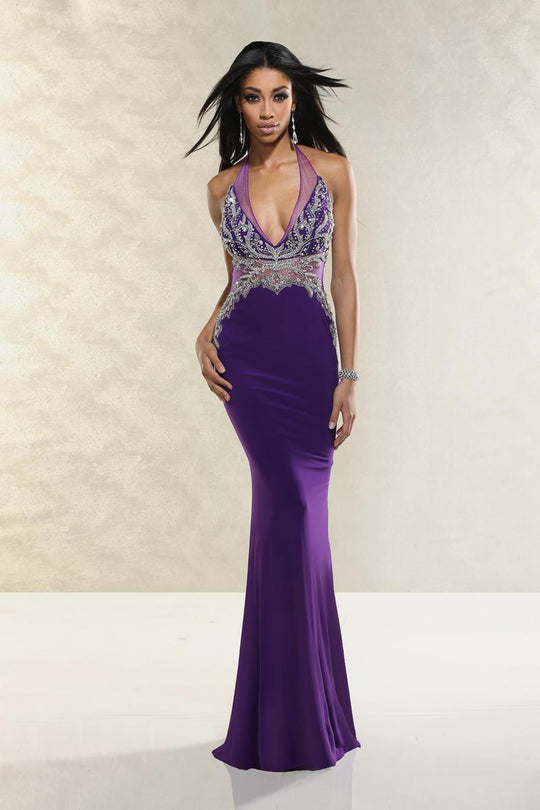 Xtreme Prom - Daring Halter Neckline Gown 32567 in Purple