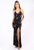Primavera Couture - 3258 Beaded Butterfly Motif High Slit Gown In Black and Multi-Color