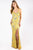 Primavera Couture - 3258 Beaded Butterfly Motif High Slit Gown In Yellow and Multi-Color