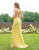 Primavera Couture - 3259 Stylistic Floral Beaded High Slit Gown In Yellow